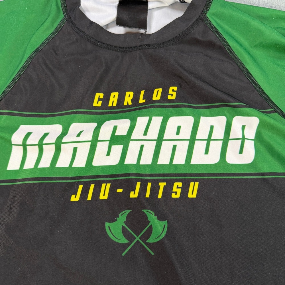 Carlos Machado Jiu-Jitsu Rash Guard Mens 2XL Black Green BJJ MMA Training Shirt
